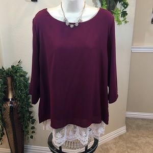 Burgundy Lace bottom blouse